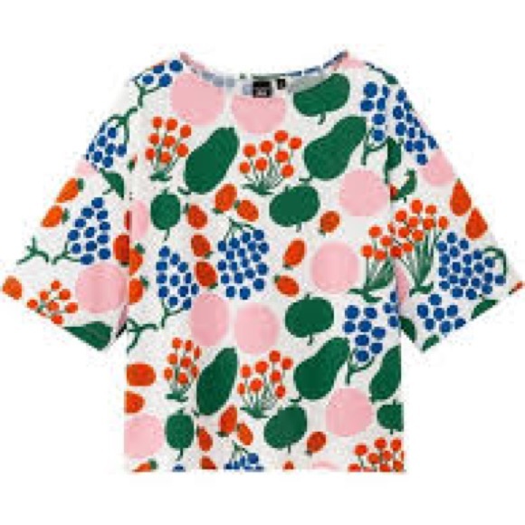 merimekko X Uniqlo Fruit Motif Short Sleeve Top Shirt Summer - Picture 1 of 9